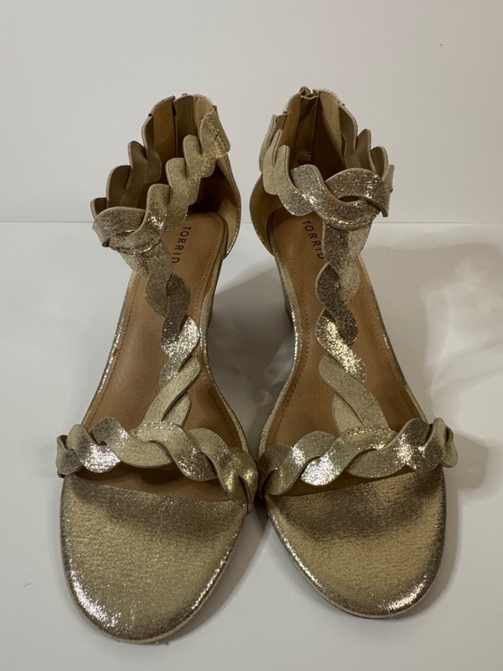 Torrid Gold Braided T Strap Wedge 10.5 NWT
